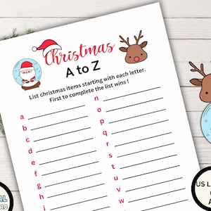 Printable Christmas A to Z game activity, Kids Christmas Games Activities, Family games, Classroom Christmas Party games, Digital Download