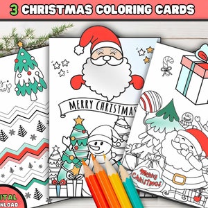 Biglietti di auguri da colorare di Natale, biglietti da colorare per le feste stampabili, pagine da colorare per attività natalizie per bambini, Natale fai da te, download digitale