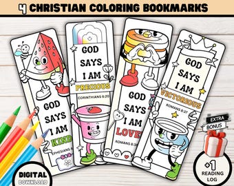 Christian Coloring Bookmarks for Kids: Bible Verse Affirmations (Digital Download)
