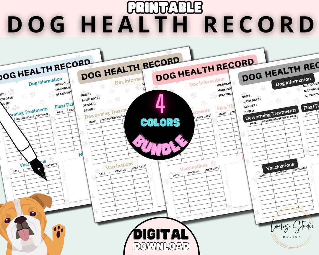 Dog Health Record, Printable Dog Shot Record, Puppy and Dog Vaccination