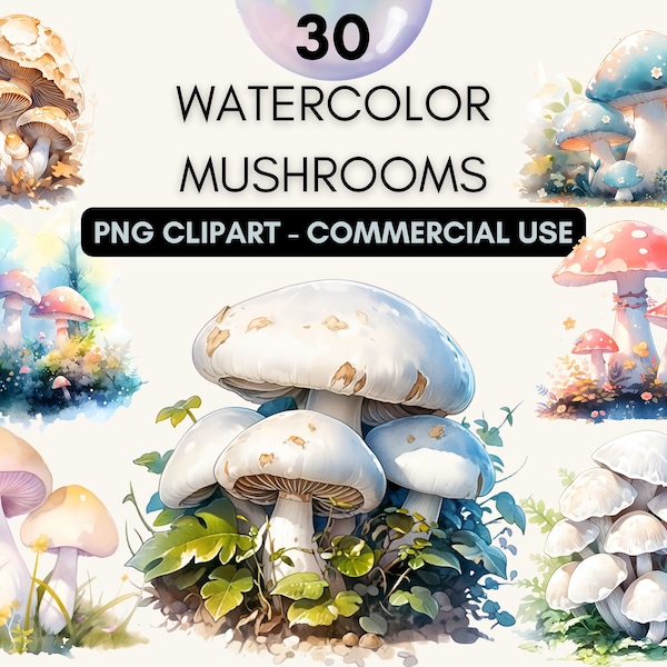 Décoration champignon, aquarelle champignons Clipart, mignon forêt de fées Clip Art PNG, png champignon, mug champignon, usage commercial, téléchargement numérique