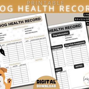 Dog Health Record, Printable Dog Shot Record,  Puppy and Dog vaccination Breeder Records, Instant Download