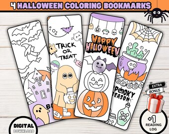 Halloween-målarbokmärken, Halloween-målarbild för barn, klassrumsaktivitet, utskrivbara Halloween-aktiviteter, Halloween-festgåvor