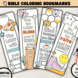 Christian Coloring Bible Verse Bookmarks, Kids Sunday School Crafts, Printable Scripture Coloring Pages, Bible Study Homeschool Printables