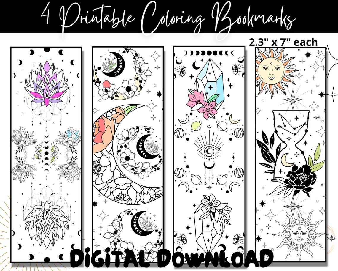 Printable Coloring Bookmarks Printable Book Marks Celestial - Etsy