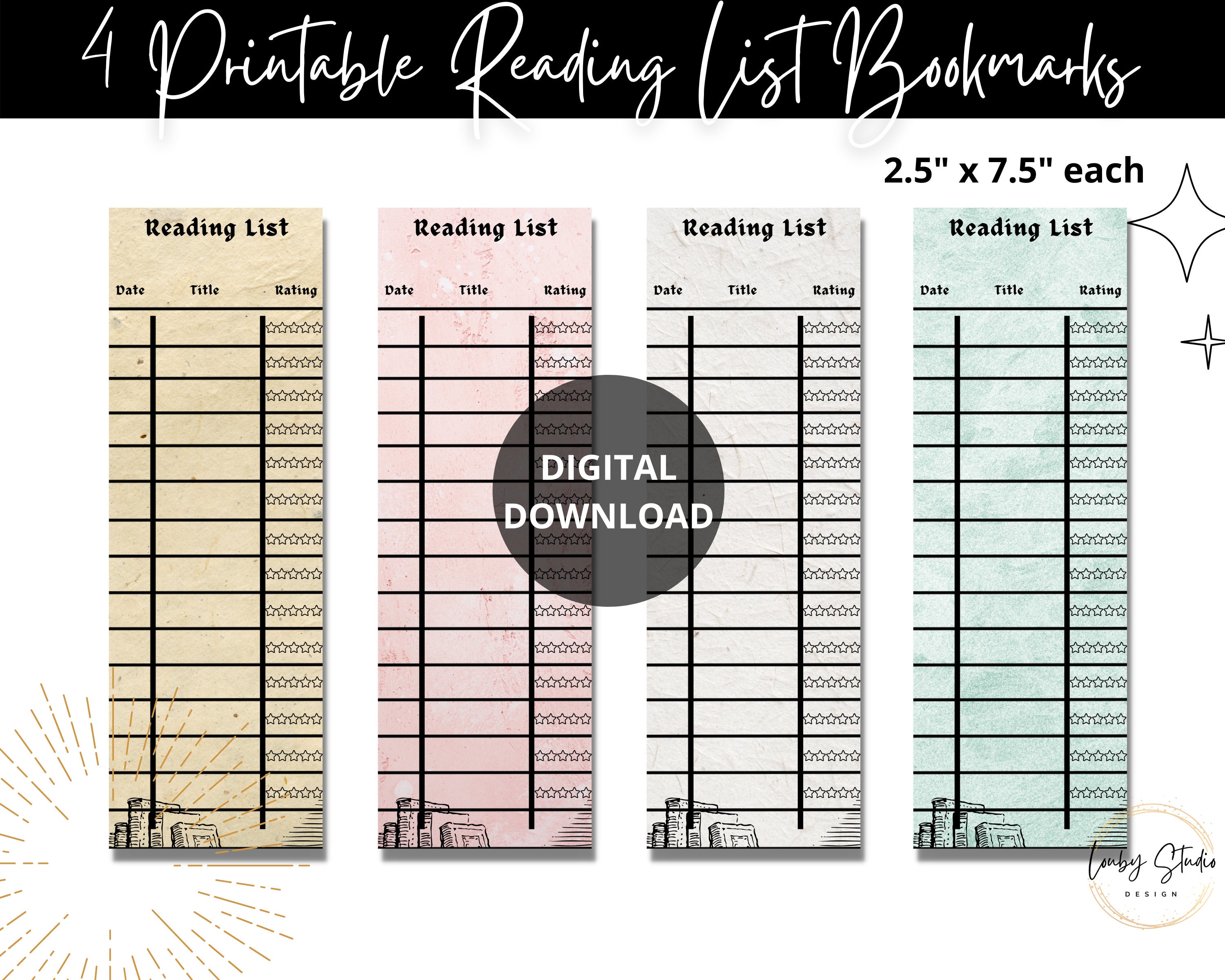 Printable Reading List Bookmark, Printable Book Mark Tracker, Vintage ...