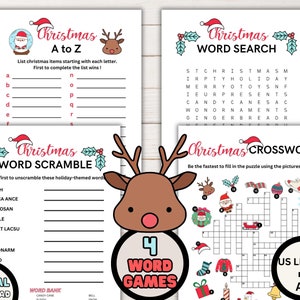 Printable Christmas Word Games, Kids Christmas Activities, Classroom Christmas Party games, Holiday Family Activity, Digital Download