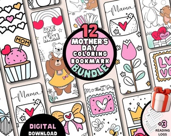 Printable Mothers Day Coloring Pages Bookmarks, Happy Mother day Coloring Card, Adult Coloring Book Mark, Love You Mom School Craft Activity