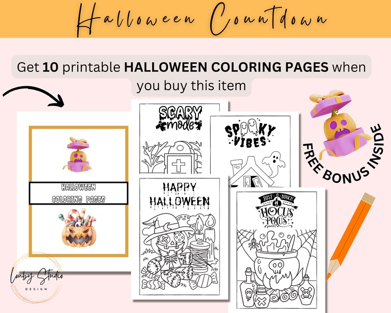Rosa Halloween-nedräkningskalender: Utskrivbar aktivitet för barn (digital nedladdning) bild 4