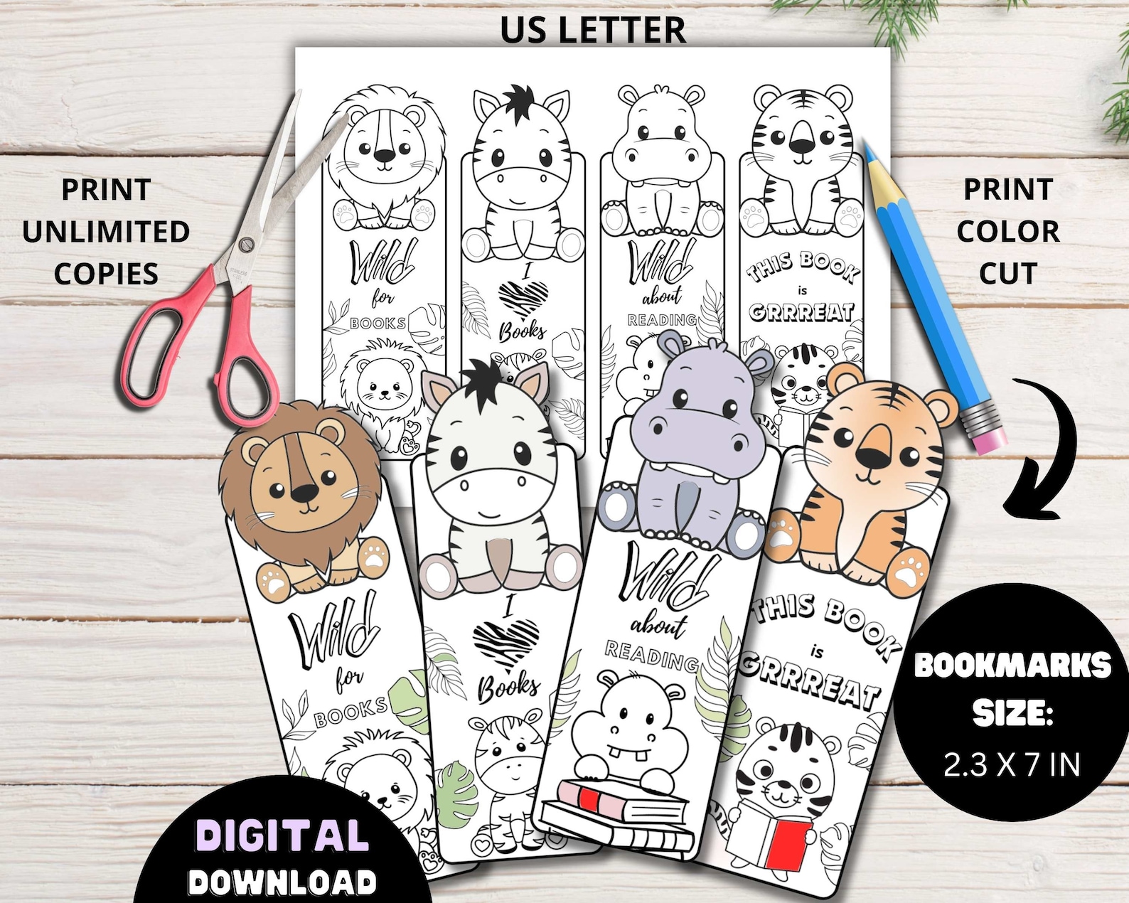 Coloring Bookmarks Printables for Kids BUNDLE, Animals and Dessert ...
