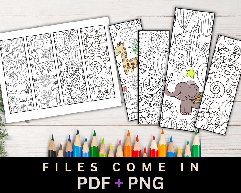 Marcapáginas de animales para colorear e imprimir, marcapáginas digitales, bonitos marcapáginas imprimibles, páginas para colorear para niños y adultos. imagen 4