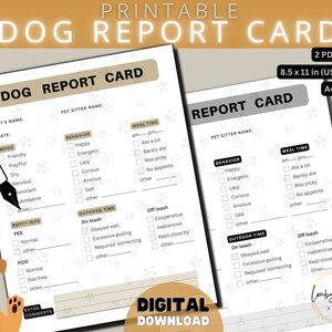 Plantilla de tarjeta de informe de perros, formulario de informe de cuidador de mascotas imprimible, alojamiento de perros, negocio de informes de cuidado de mascotas, descarga instantánea