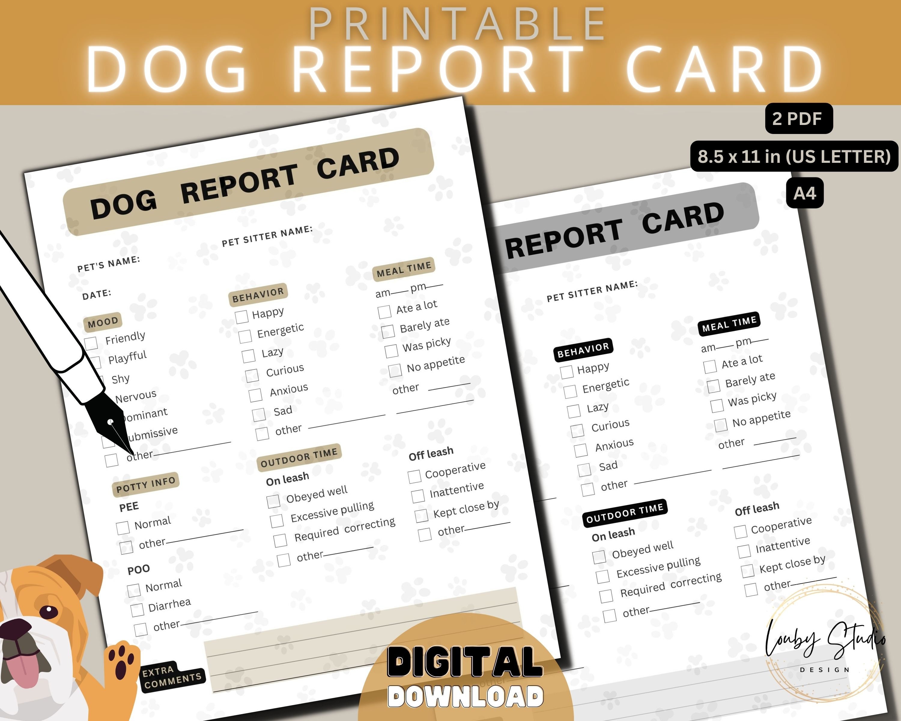 Dog Report Card Template, Printable Pet Sitter Report Form, Dog ...
