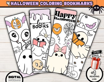 Söta Halloween-målarbokmärken, Kawaii Halloween-målarbild, Halloween-bokmärken för barn, Boo Basket-festgåvor, klassrumsaktivitet