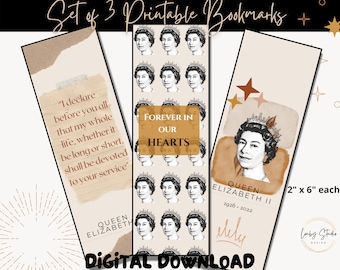 Queen Elizabeth Printable Bookmarks, Vintage Book Mark, Boho Bookmarks, History Gift, Digital Download