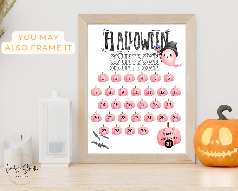 Rosa Halloween-nedräkningskalender: Utskrivbar aktivitet för barn (digital nedladdning) bild 3