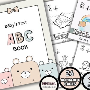 Baby Alphabet Book, Printable Baby Shower Abc Book, Animal Alphabet Coloring Pages Activity Book, Baby&#39;s first Storybook, Digital Download