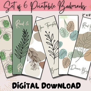 Printable Bookmarks for Women, Digital Book Mark, Boho Bookmark Set, Digital Download