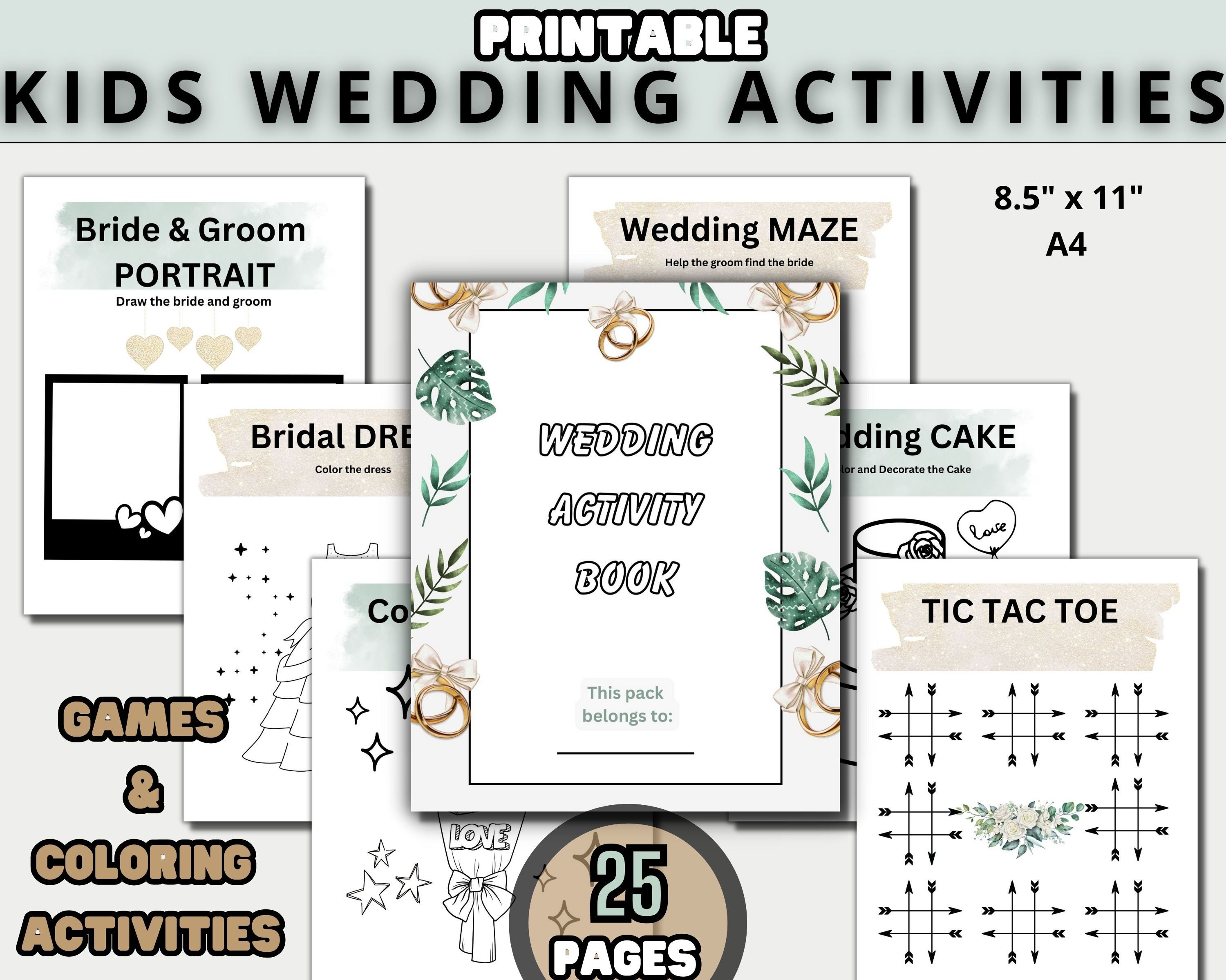 Kids Wedding Activity Book, Printable Wedding Coloring Book Pages