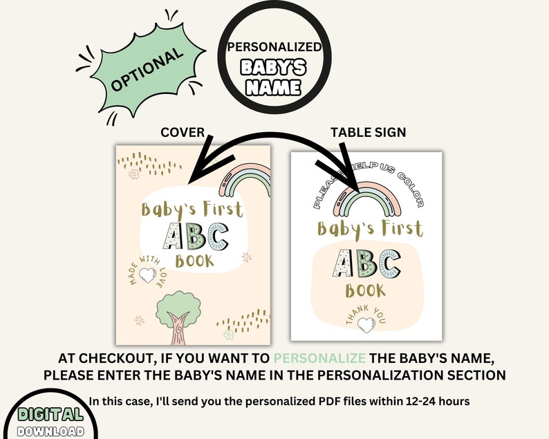 Baby Alphabet Book, Printable Baby Shower Abc Book, Animal Alphabet