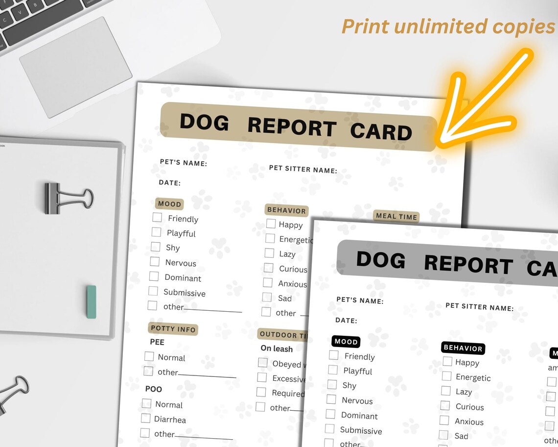 Dog Report Card Template, Printable Pet Sitter Report Form, Dog Boarding, Pet Sitting Report ...