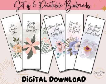 Floral Printable Bookmarks Set: Watercolor Bookmarks (Digital Download)