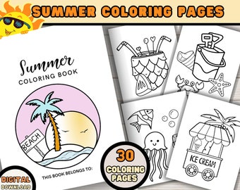 Summer Coloring Pages: Beach Party Games, Vacation Activities (Digital Download)