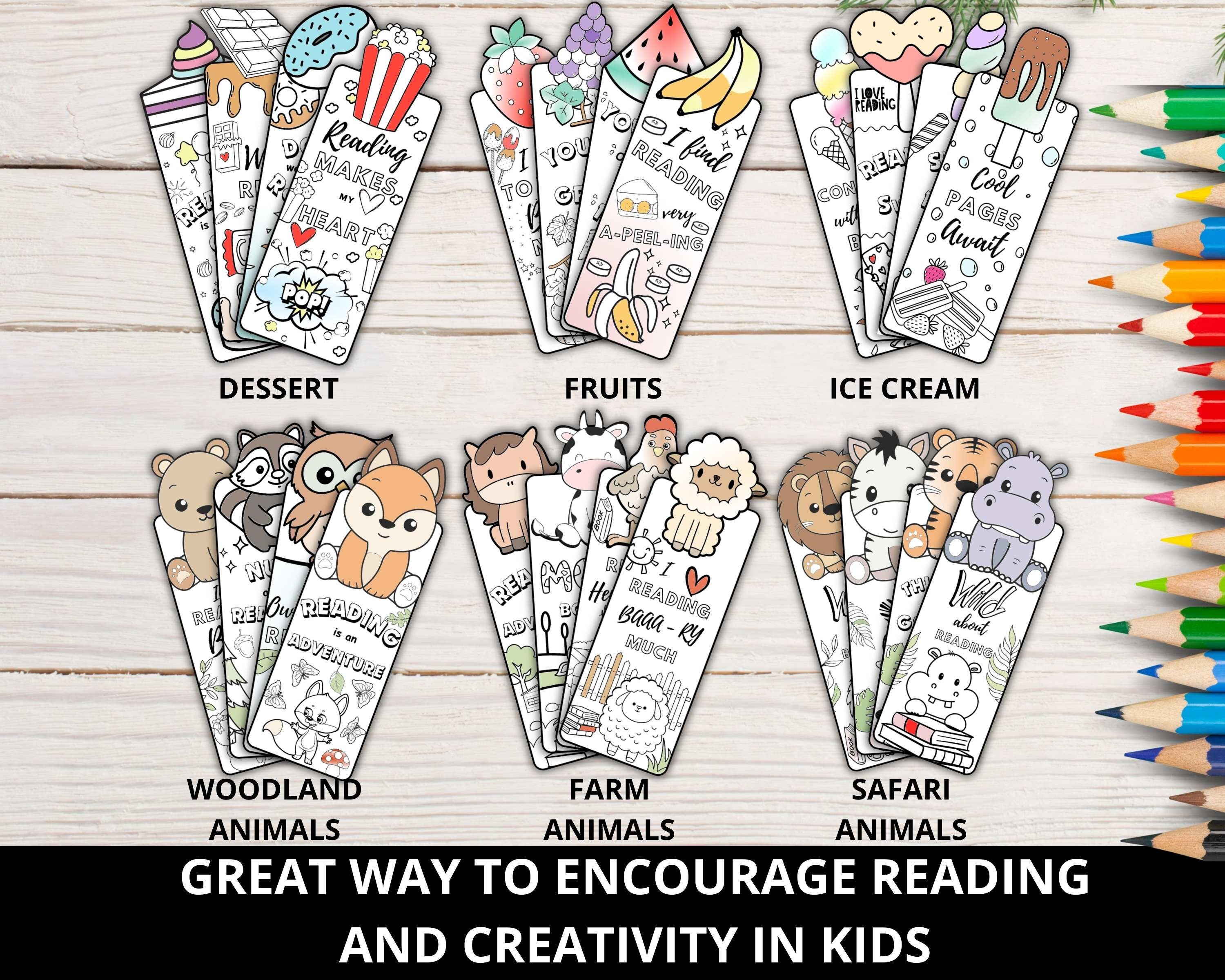 Coloring Bookmarks Printables for Kids BUNDLE, Animals and Dessert ...