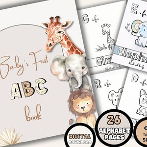 Baby Alphabet Book, Printable Baby Shower Abc Book, Animal Alphabet Coloring Pages Activity Book, Baby&#39;s first Storybook, Digital Download