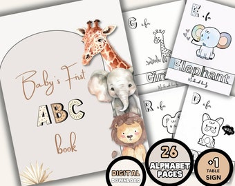Baby Alphabet Buch, druckbare Babyparty ABC Buch, Tier Alphabet Malseiten Aktivitätsbuch, Babys erstes Märchenbuch, digitaler Download