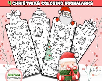 Segnalibri natalizi da colorare stampabili, attività natalizie per bambini, pagine da colorare, attività natalizie, pagine da colorare invernali, download digitale