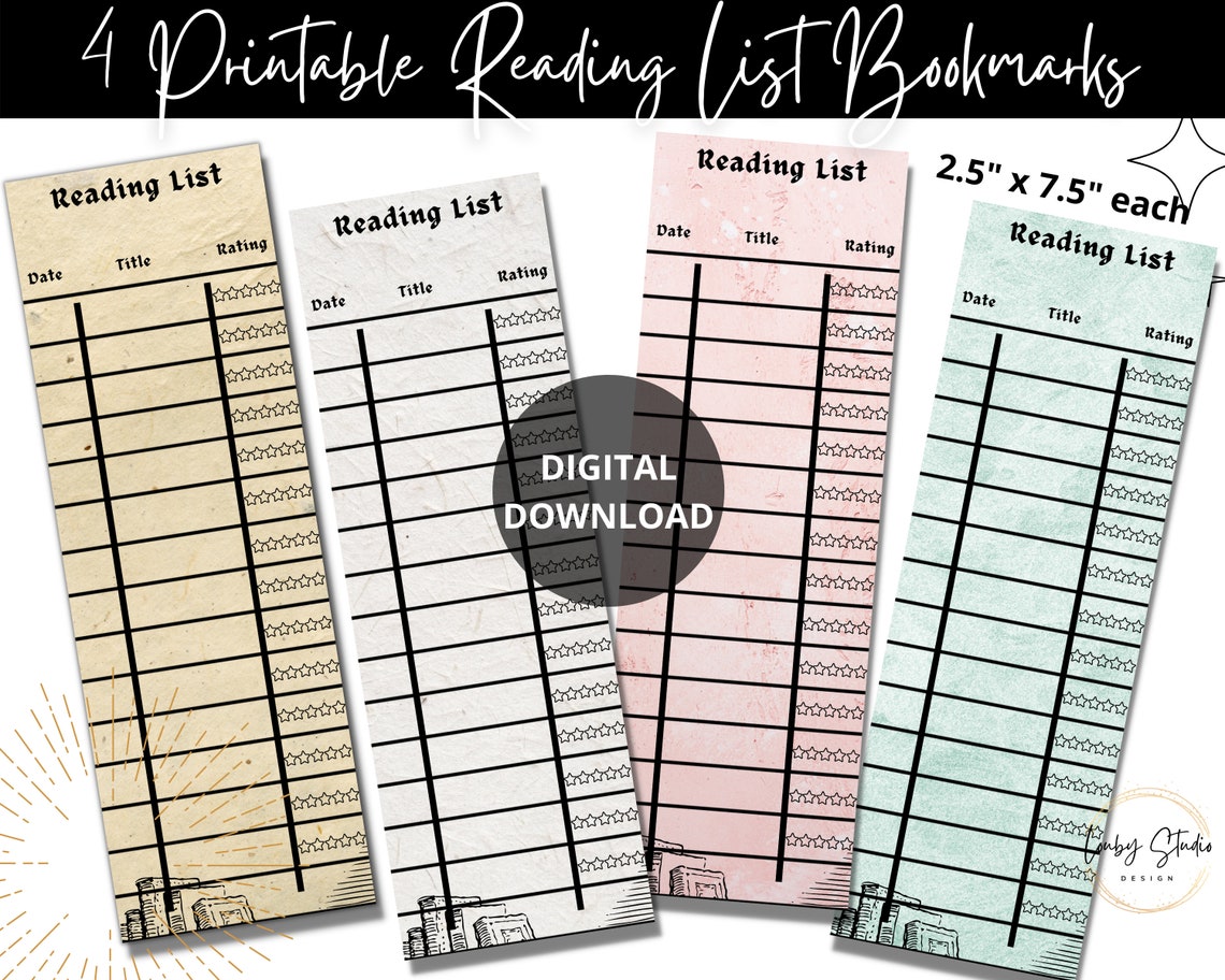 Printable Reading List Bookmark Printable Book Mark Tracker - Etsy