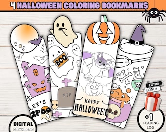 Utskrivbara Halloween-målarbokmärken, Halloween-målarbild för klassrum, Halloween-aktiviteter för barn, Halloween-festgåvor för klassrummet
