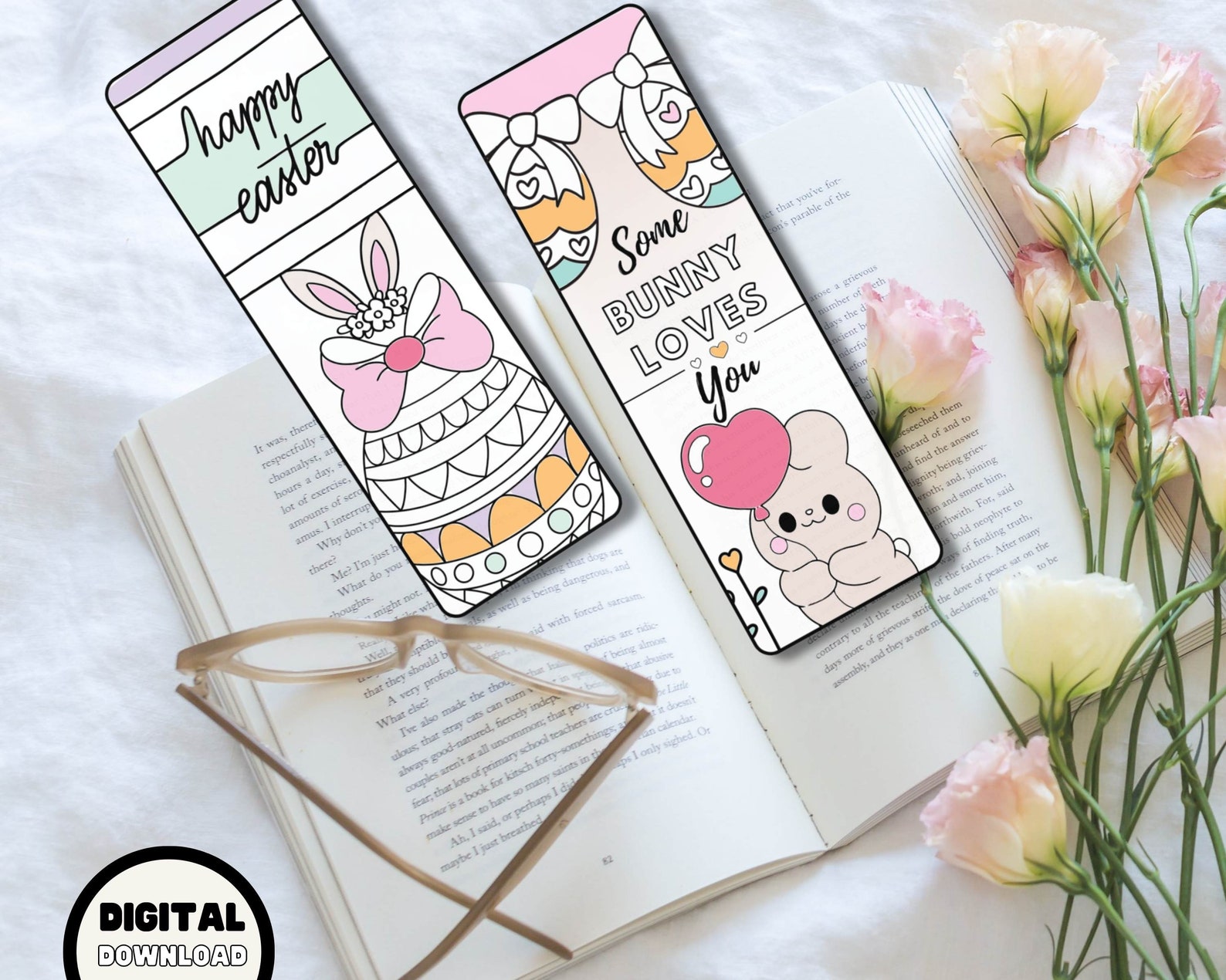 Printable Easter Bunny Coloring Bookmarks, Happy Easter Class Gift ...