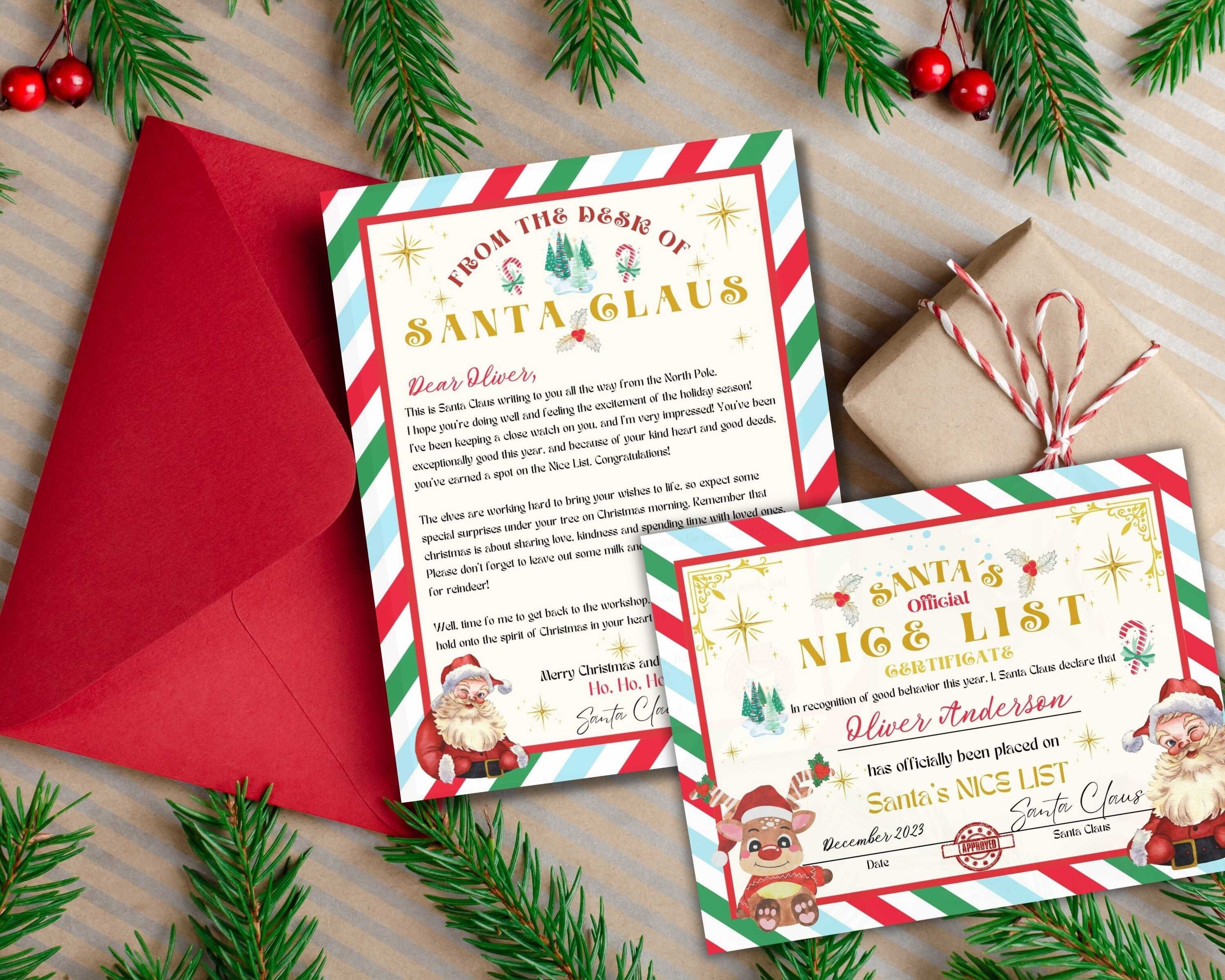 EDITABLE Letter From Santa Printable Nice List Certificate, Christmas ...