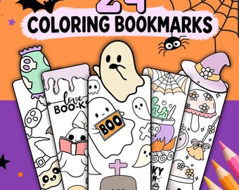 Cozy Halloween Coloring Bookmarks, 24 Spooky Cute Ghost & Creepy Designs (PDF download)