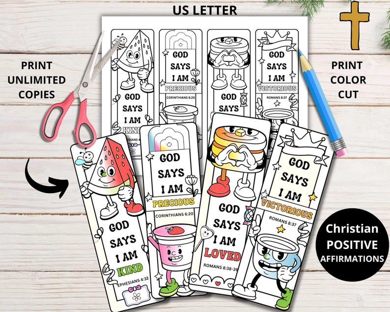 Christian Affirmations Coloring Bookmarks for Kids God Says I Am Bible ...