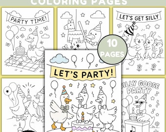 バカなガチョウのぬり絵、面白い誕生日パーティーアクティビティシート、PDFとJPGのデジタルダウンロード