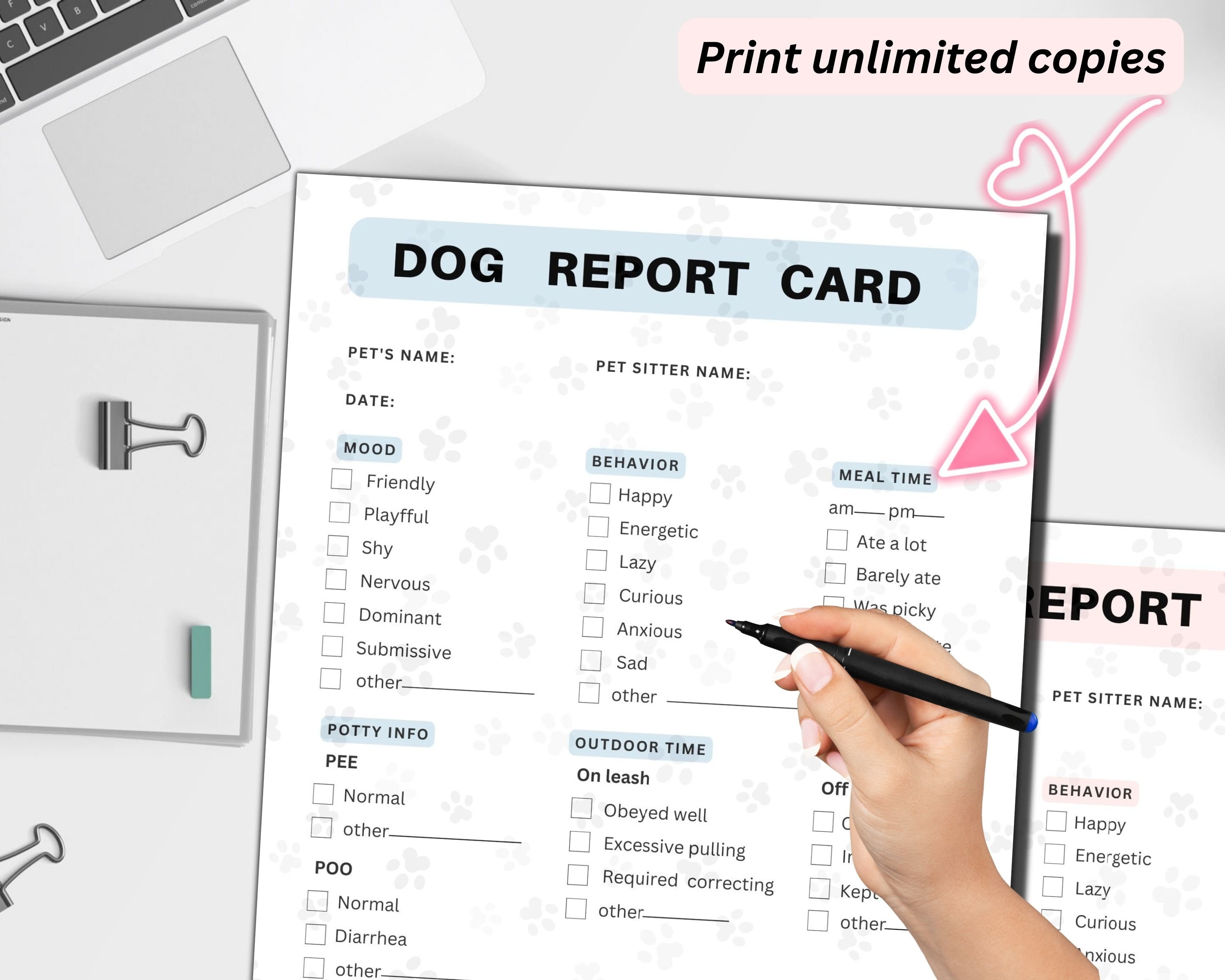 Dog Report Card Template, Printable Pet Sitter Report Form, Dog ...