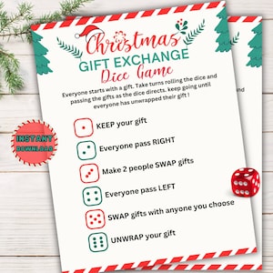 Christmas Gift Exchange Dice Game, Printable Pass the Gift Swap Game, White Elephant Game, Family Christmas Party Games, Digital Download