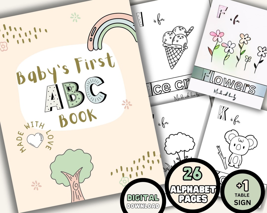 Baby Alphabet Book, Printable Baby Shower Abc Book, Animal Alphabet