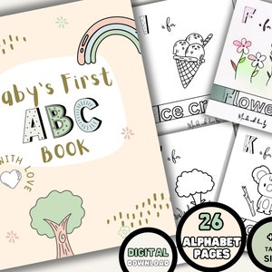 Baby Alphabet Book, Printable Baby Shower Abc Book, Animal Alphabet Coloring Pages Activity Book, Baby&#39;s first Storybook, Digital Download