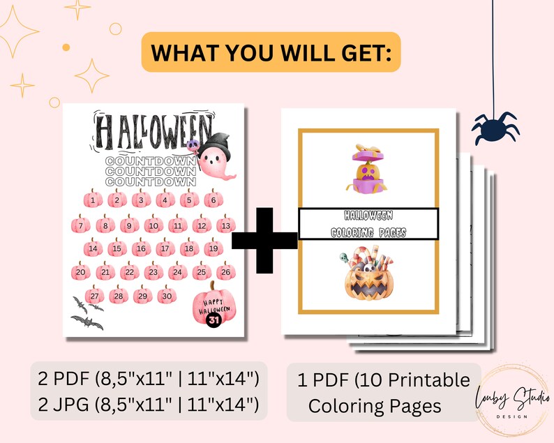 Rosa Halloween-nedräkningskalender: Utskrivbar aktivitet för barn (digital nedladdning) bild 5