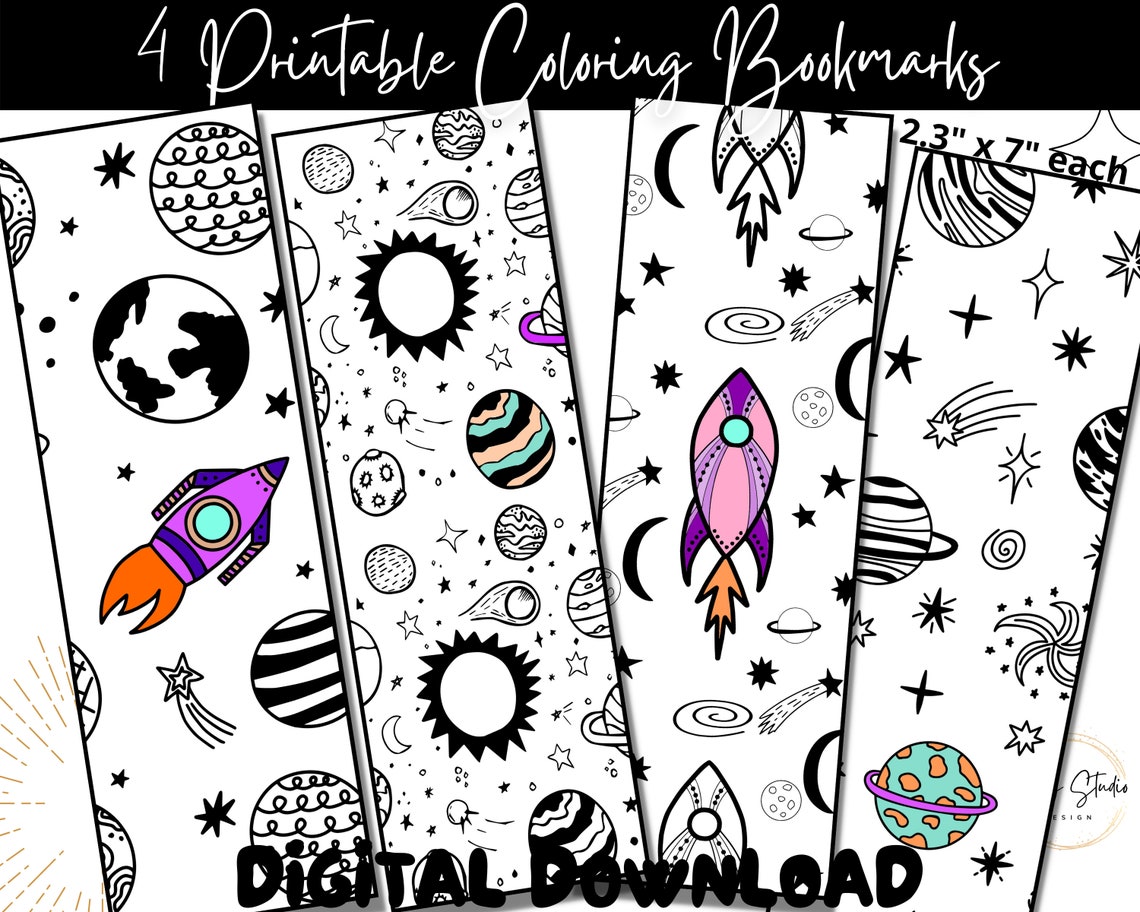 Printable Coloring Bookmarks, Printable Book Marks, Galaxy Bookmark ...