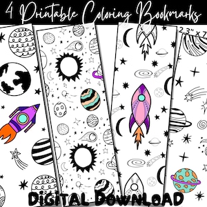Afdrukbare kleurbladwijzers, afdrukbare boekenleggers, bladwijzer Galaxy, kleurplaten voor volwassenen en kinderen, digitale download