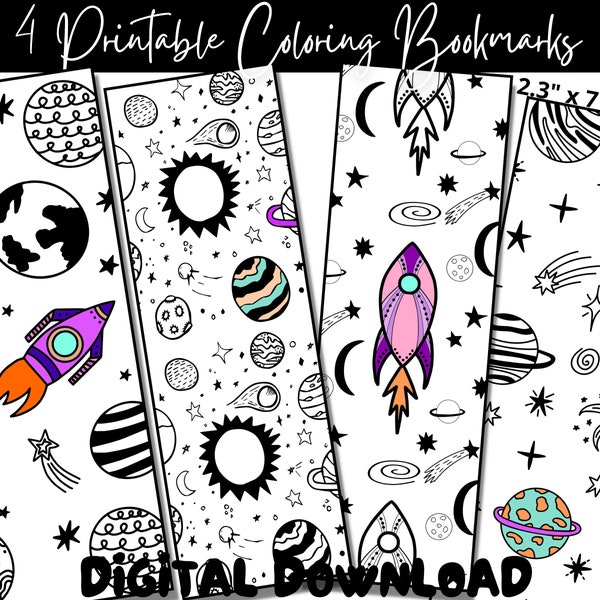 Printable Coloring Bookmarks, Printable Book Marks, Galaxy Bookmark, Adult and Kids Coloring pages, Digital Download