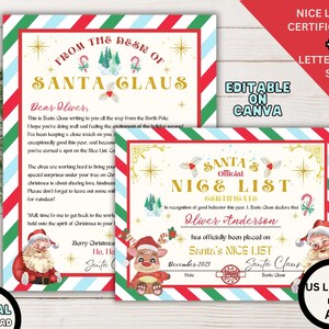 EDITABLE Letter from Santa Printable Nice list Certificate, Christmas Eve Box filler, Santa Claus Mail, Letters from Santa Digital Download