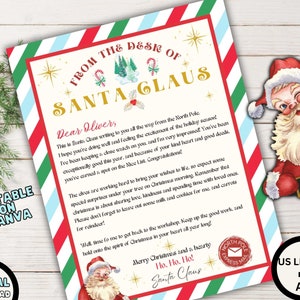 EDITABLE Letter from Santa Printable Nice list Certificate, Christmas Eve Box filler, Santa Claus Mail, Letters from Santa Digital Download