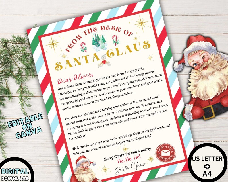 EDITABLE Letter From Santa Printable Nice List Certificate, Christmas ...