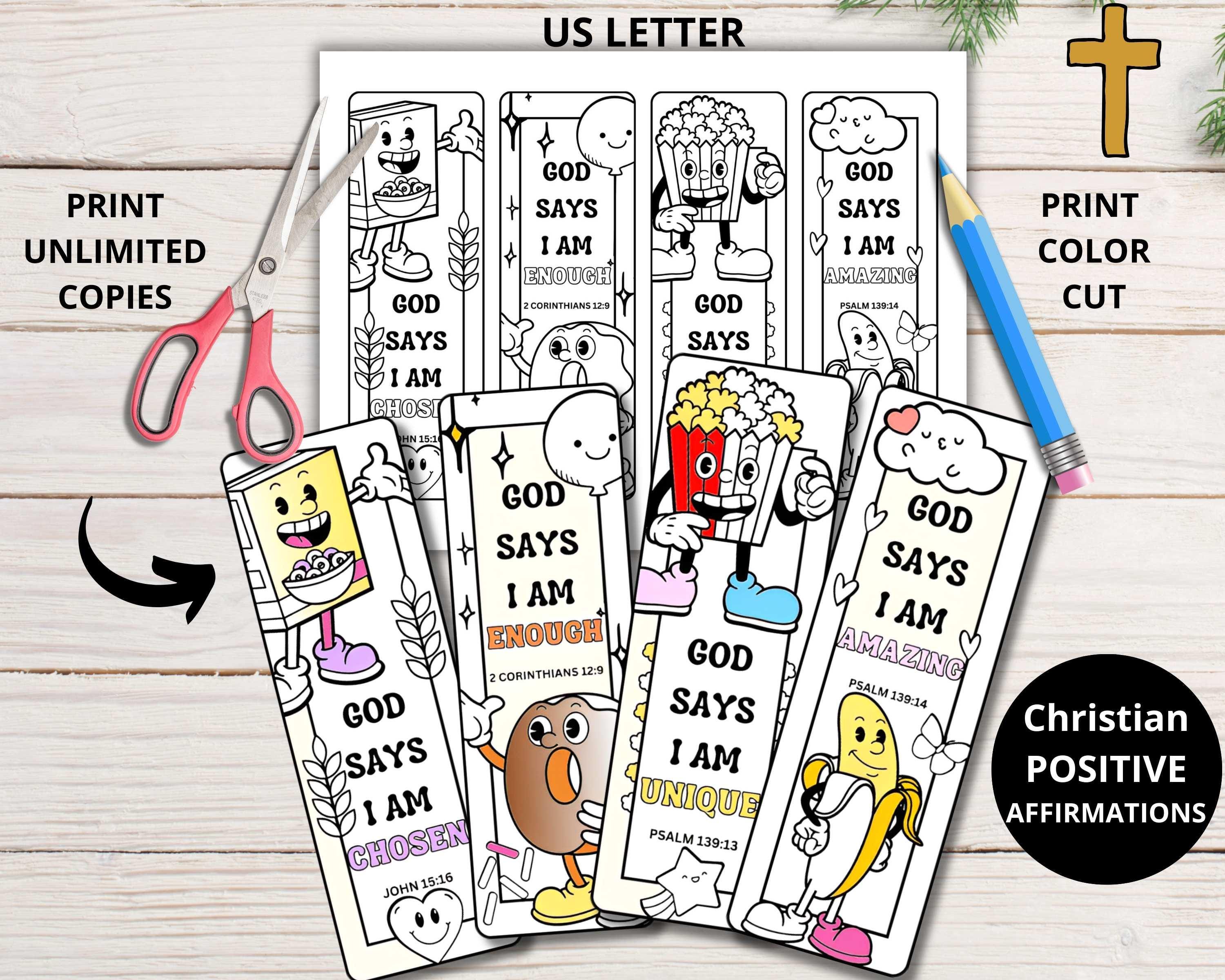 Christian Affirmations Coloring Bookmarks for Kids God Says I Am Bible ...